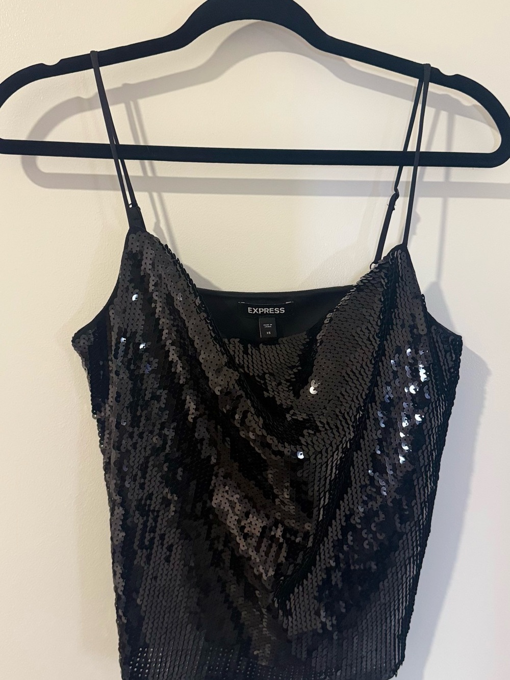 Express Black Sequin Cowl Camisole